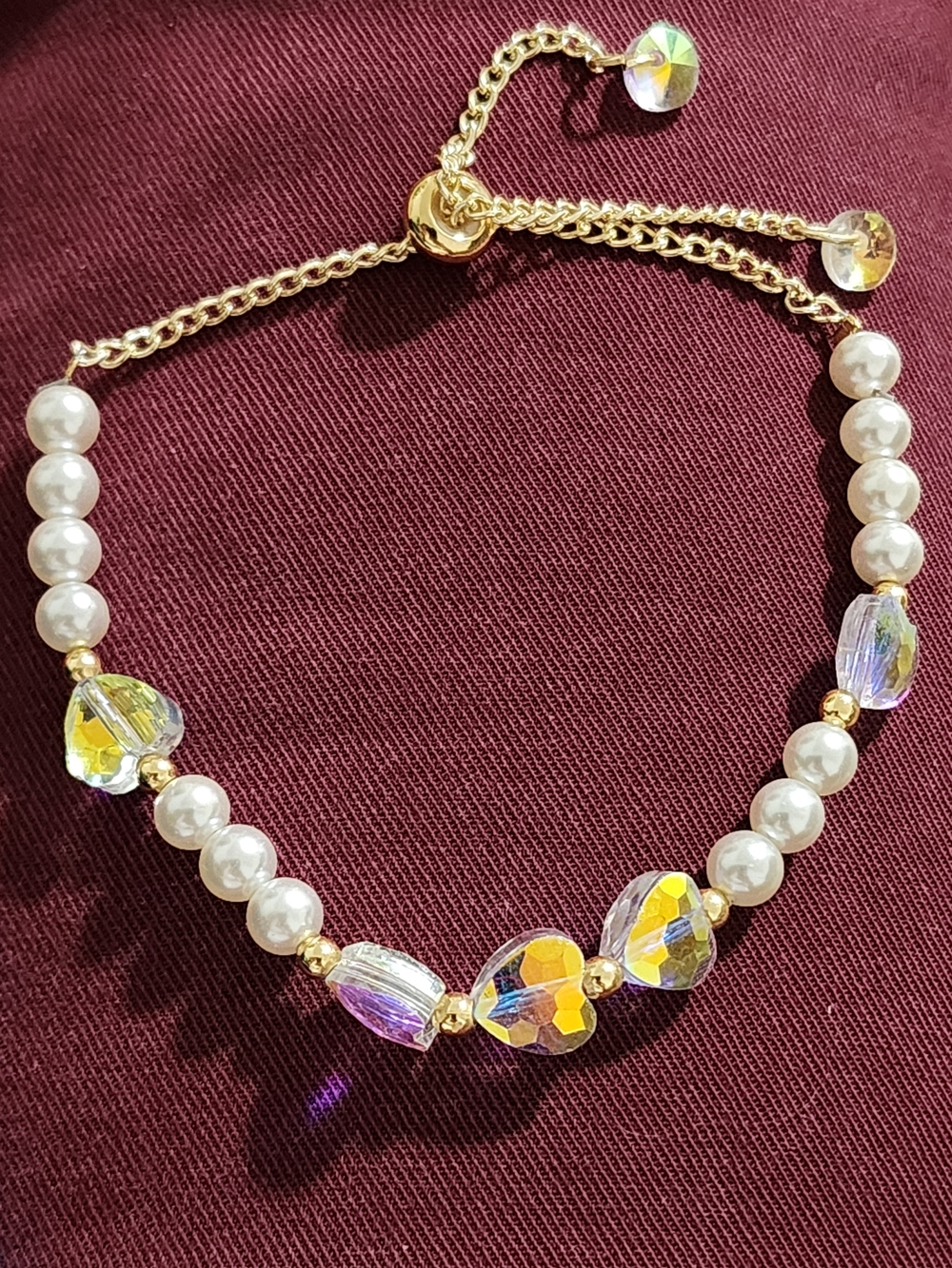Gold Pearl and Iridescent Crystal Kids Bracelet